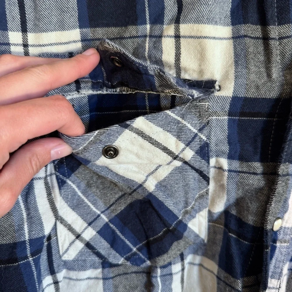 Work N Sport Plaid Flannel Snap Button Down Men’s Blue & Gray Size Large - Picture 4 of 8